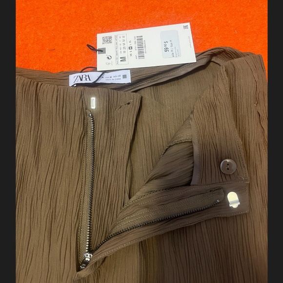 Zara khaki olive green high rise wrinkle effect full length pants NWT - Picture 6 of 10